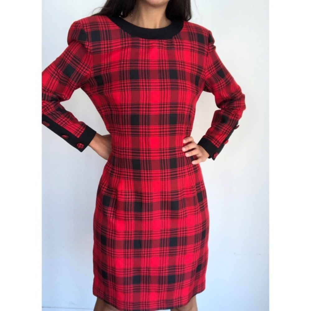VINTAGE 80s KATHRYN CONOVER DRESS PLAID PENCIL 12